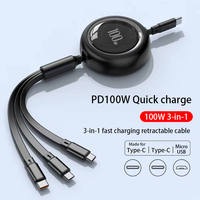 Cable de carga de retráctil PD100W de 4 pies con 3 conectores Cable USB multipuerto para teléfonos móviles LaptopsType-C Cable UC026