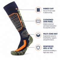 Chaussettes de sport de ski et de randonnée en gros, avec talon et bout renforcés, panneau de protection de la tibia rembourré, bleu marine et orange, chaussettes techniques d'extérieur, logo personnalisé OEM
