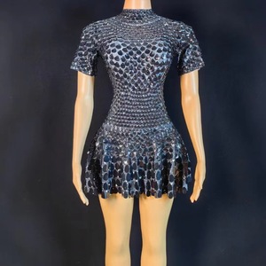 BH1320 superventas vestido de una pieza de manga corta de <span class=keywords><strong>moda</strong></span> de lentejuelas longitud <span class=keywords><strong>Midi</strong></span> para fiestas de club nocturno actuaciones de Gala - Product Image 2