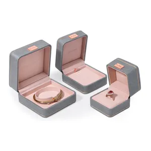 Caixa de jóias de luxo em couro PU para armazenamento de presente, pulseira, colar, brinco, anel, caixa de jóias personalizada