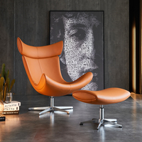 Chaise simple en cuir italien de salon avec tabouret Base en acier cinq étoiles chaise longue en cuir moderne pour chambre/salle d'étude