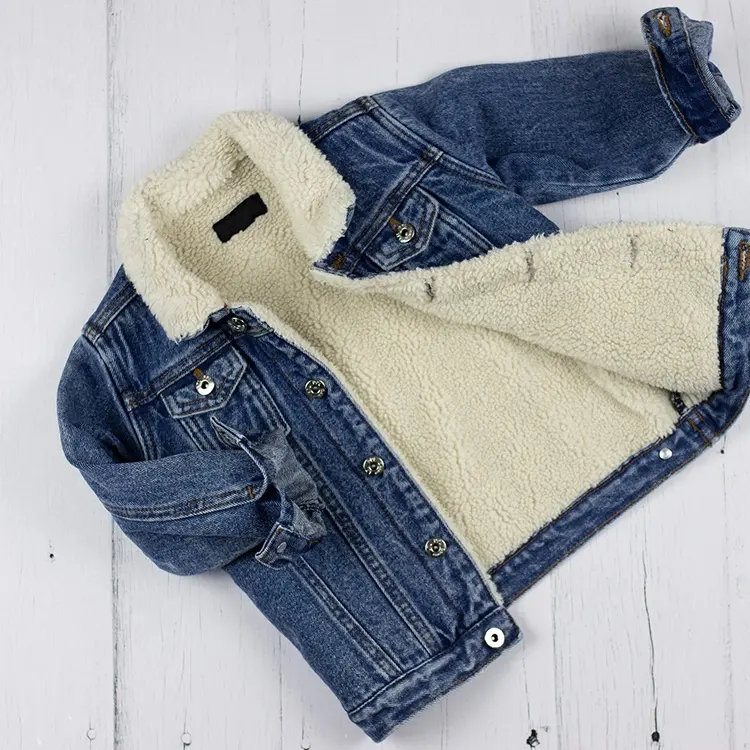 Custom Baby Boy's Jean Bomber Coat Toddler Girls Thick Fleece Lined Warm Winter Sherpa Denim Jacket For Kids