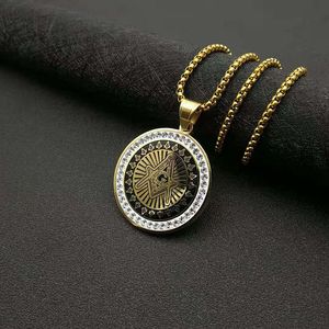 สร้อยคอจี้สไตล์ฮิปฮอป ทำจากสแตนเลส 316 ลายฟรีเมสัน ประดับด้วยเพชรทรงกลม ดีไซน์รูปดาวเรขาคณิต สำหรับผู้ชาย - Product Image 2