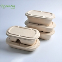 SenAng05 Nouvelle Arrivée Barquette jetable biodégradable en pulpe de canne à sucre blanche à 4 compartiments peu profonds 850ml Boîte alimentaire sécurisée