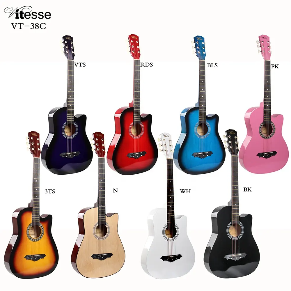 VT-38C Лучшая цена Vitesse Профессиональный начинающих Практика акустической гитары оптом дерева тела гитара для продажи, производство Китай