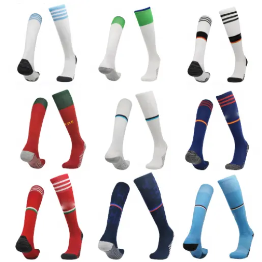 2022 World Boys Girls Sport Soccer Football Plain Long Socks Over Knee Non Slip Cotton Breathable High Socks For Men