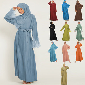 Ropa Musulmana <span class=keywords><strong>Naida</strong></span> Krip al por Mayor, Conjunto de Ropa Musulmana con Hiyab y Abaya con Mangas de Encaje Plisado para Mujer, Dubái - Product Image 1