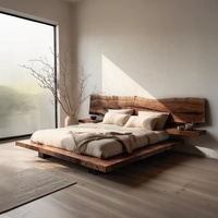 Cadres de lit King Size rustiques de style Japandi, lit plateforme en bois massif japonais, lit double, couleur bois naturel, moderne, personnalisable, hôtel