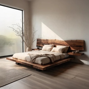 King <strong>Bed</strong> <strong>Frames</strong> <strong>Rustic</strong> Japandi-Style Solid <strong>Wood</strong> <strong>Bed</strong> Double <strong>Bed</strong> in Natural <strong>Wood</strong> Color Modern Customizable Hotel Apartment - Product Image 2