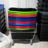Caddie de courses en plastique avec poignée rouge pour supermarché et épicerie