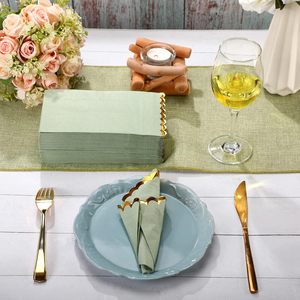 Serviettes <span class=keywords><strong>en</strong></span> <span class=keywords><strong>papier</strong></span> imprimées personnalisées avec logo pour mariage, cocktail, fête, à volants, vert sauge floral, scintillantes et élégantes - Product Image 4