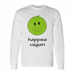 Camiseta Vegana de Manga Larga Happea, Diseño con Palabras de Temática Vegetariana y Culinaria a Base de Plantas - Product Image 2