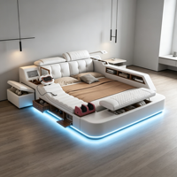 Lit en cuir intelligent multifonctionnel pour chambre principale avec rangement et massage, lit plateforme en cuir pour divertissement à domicile