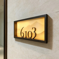 Plaque de porte LED rétroéclairée 3D avec numéro de maison et fond montagne, étanche pour extérieur, nouveau style chinois, pour villa et gîte