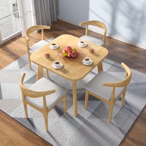 Nordic Solid Wood Square <b>Dining</b> <b>Table</b> Set 4 Piece Natural Color Space Saving <b>For</b> Home <b>Dining</b> Room - Product Image 2