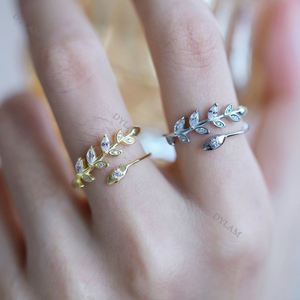 Dylam S925 Sterling <b>Silver</b> Fresh Sweet Branch Leaf Temperament Personality Fashion Trendy <b>Adjustable</b> Open <b>Rings</b> for Women Girls - Product Image 2