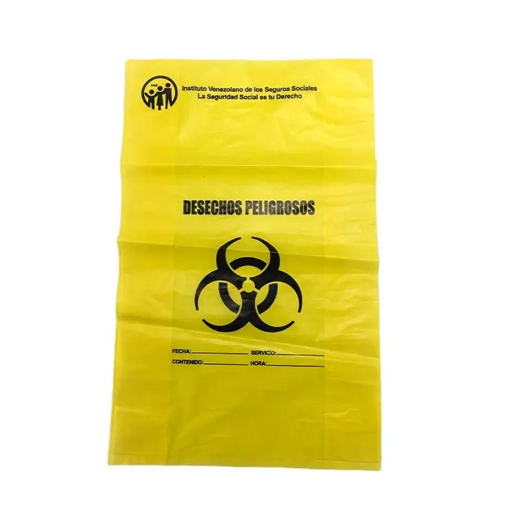 Plastik tek kullanımlık su geçirmez çöp torbası biyobozunur plastik tıbbi atık torbası Biohazard atık torbası hastane için