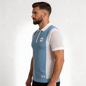 Suéteres Personalizados BSCI/WRAP para Hombre, Estilo Argentino, Tejido Waffle, <span class=keywords><strong>Jersey</strong></span> de Fútbol de <span class=keywords><strong>Punto</strong></span> Calado, 100% Algodón, Polo de Manga Corta - Product Image 4