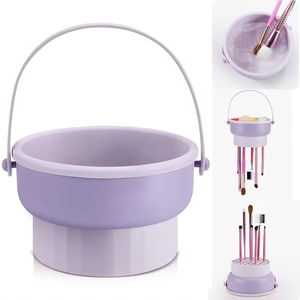 <b>Makeup</b> Brush Cleaning Bowl Beauty Egg Cleaning <b>Tool</b> Storage Set Brush Powder Puff Dry Cleaning Silicone Drying Shelf - Product Image 1
