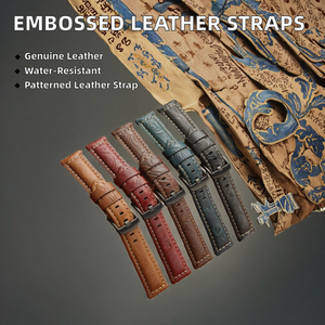 Genuine Cow Leather Watch <b>Strap</b> Unique Retro Oil Waxed Embossed Design Soft Band 20 22 24 26MM for Smartwatches - Product Image 2