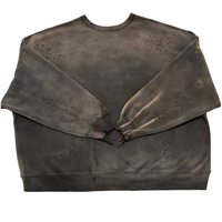 Sweat-shirt oversize à col rond pour homme en coton lavé, pull uni respirant avec découpes, style automne
