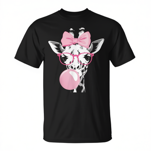 Camiseta con diseño de jirafa con gafas y masticando chicle rosa - Product Image 2