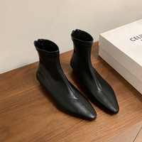 Bottines mi-hautes tendance en cuir véritable, antidérapantes, confortables, à talon fin et carré, avec fermeture éclair, pour le printemps/l'automne/l'hiver