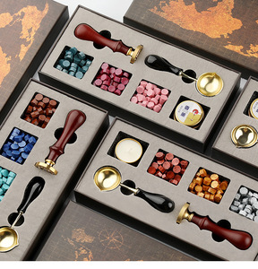 European Vintage Sealing Stamp Set With Wax Beads Spoon <strong>Wooden</strong> Handle Candle Wax <strong>Seal</strong> Kit - Product Image 1