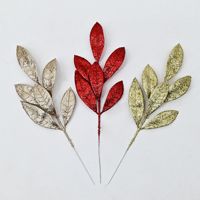 Feuillage artificiel transfrontalier en plastique, feuilles d'eucalyptus dorées scintillantes pour Noël, décorations d'intérieur, vente en gros