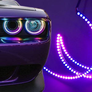 2022 mới 174mm 5050 54smd dòng chảy RGB nhảy múa đuổi theo Halo Vòng thiên thần mắt đèn pha cho Dodge Challenger - Product Image 6