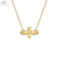 Collar con Colgante en Forma de Abeja, Diseño Bonito, Oro Amarillo Sólido de 18K, Diamante Natural Real, para Mujer, Regalo para Compromiso, Boda o Fiesta
