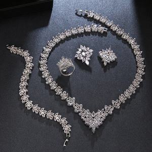 Conjunto de Collar, Pendientes, Pulsera y Anillo de Latón con Circonita OUGEPHELI para Mujer, Novia, Boda, Cena, Fiesta - Product Image 4