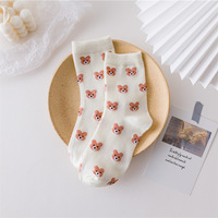 Chaussettes mi-mollet pour femme, motif ours mignon, respirantes, taille unique, style étudiant japonais et coréen, collection automne