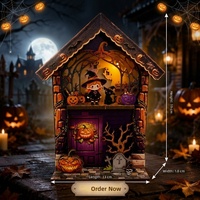 Hamaileon Kit de maison miniature en bois 3D personnalisé OEM pour Halloween, puzzle DIY, aimant de réfrigérateur en bois, cadeau LED pour adultes