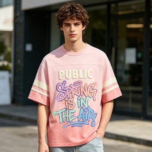 Garment Dyed Custom <b>Washed</b> Boxy Fit Puff Printing Flat Embroidery Pullover Tshirts Hand Drawn Applique Embroidery Men's T-shirt - Product Image 3