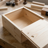 Boîte artisanale en bois de pin brut avec couvercle coulissant - Surface naturelle lisse pour la peinture, la teinture et la gravure au laser