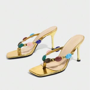 <span class=keywords><strong>Sandali</strong></span> con <span class=keywords><strong>tacco</strong></span> <span class=keywords><strong>alto</strong></span> a spina di pesce decorati con pietre preziose da donna con eleganti tacchi alti in <span class=keywords><strong>oro</strong></span> da festa - Product Image 6