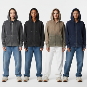 Fabricants de vêtements personnalisés, veste épaisse en coton lourd, vintage, lavage à la pierre, impression sur écran, lavage à l'acide, sweat à capuche zippé pour hommes - Product Image 3