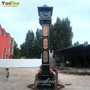 Escultura de Reloj de Torre de Acero Inoxidable Negro Grande Clásico Personalizado - Product Image 6