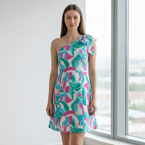 Robe mini asymétrique personnalisée à nœud <span class=keywords><strong>pour</strong></span> femme, robes imprimées ludiques <span class=keywords><strong>pour</strong></span> dames - Product Image 1