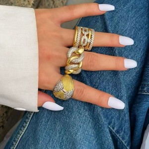 Anillo Grueso de Latón Chapado en Oro de 18K con Circonitas, Joyería de Moda, Anillo de Declaración para Mujer, Regalo para Fiesta - Product Image 4