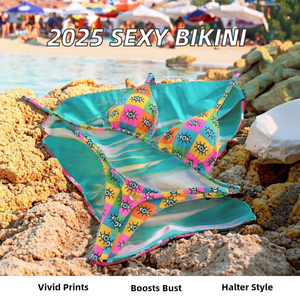 Bikini Brasiliano con Stampa Floreale 2026, Costume da Bagno Sexy con Reggiseno Push-up e Slip a Vita Bassa - Product Image 3