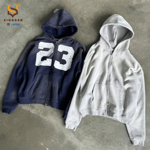Sweat-shirt à capuche zippé décontracté surdimensionné pour homme, motif imprimé personnalisé OEM, légèrement délavé et vieilli, style sport - Product Image 1