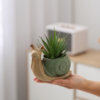 Pot Bunga Keramik Hijau Perunggu Gaya Eropa, Lucu, Kreatif, Personal, Bentuk Siput Kecil Modern Berlapis Kaca untuk Dekorasi Ruang Tamu