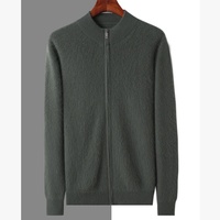 Benutzerdefiniertes Logo OEM Herren Nerz-Fleece Strickjacke mit Reißverschluss, Stehkragen, Gerippt, Modische Nerz-Kaschmir-Strickjacke, Winter Flauschiger Dicker Strickpullover