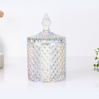 Contenedor de vidrio vacío para fabricación de aroma de velas, frascos de vela de vidrio iridiscente de 16 oz con tapa a granel