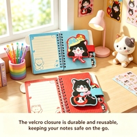 Carnet à spirale A7 de la série Adorable Animal, design chat Kawaii, mini bloc-notes de poche avec intercalaires et fermeture à autocollant magique