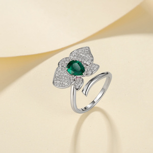 925 <b>Silver</b> Cultivated <b>Emerald</b> <b>Ring</b> Shines, Everyday Engagement Proposal, Great Gift for Women Adjustable <b>ring</b> size L - Product Image 2