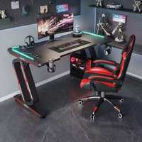 Bureau de jeu PC personnalisé noir avec LED RGB, table de course pour bureau à domicile