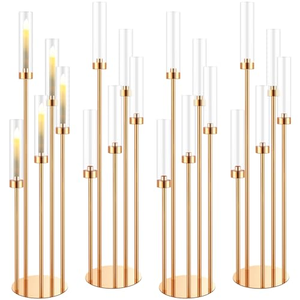 Centre de table moderne en tube acrylique de bonne qualité pour fêtes et mariages, candélabre en métal doré - Product Image 1